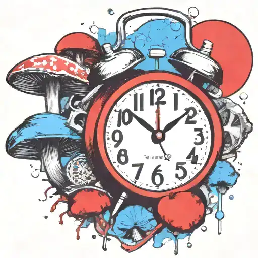 scary old school alarm clock mushrooms  and freezing  tattoo design idea