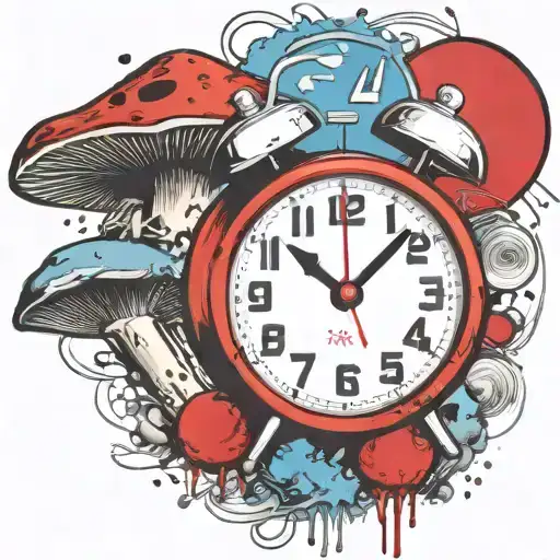 scary old school alarm clock mushrooms  and freezing  tattoo design idea