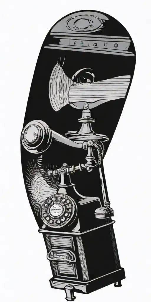 old school dial phone, record player, and radio ima tornado  tattoo design idea