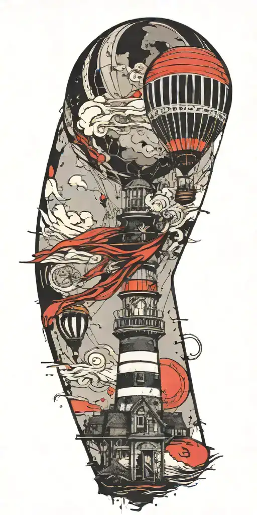lighthouse hot air balloon never give up in a tornado  tattoo design idea