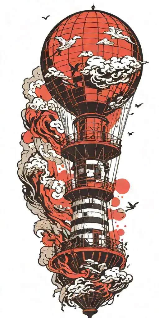 lighthouse hot air balloon never give up in a tornado  tattoo design idea