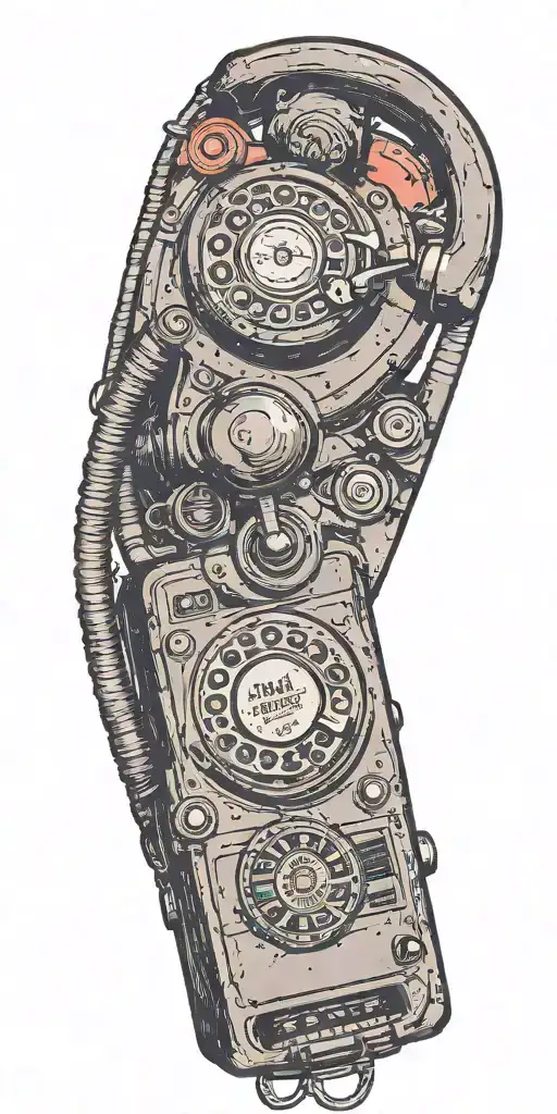 old school dial phone, speakers, record player  tattoo design idea