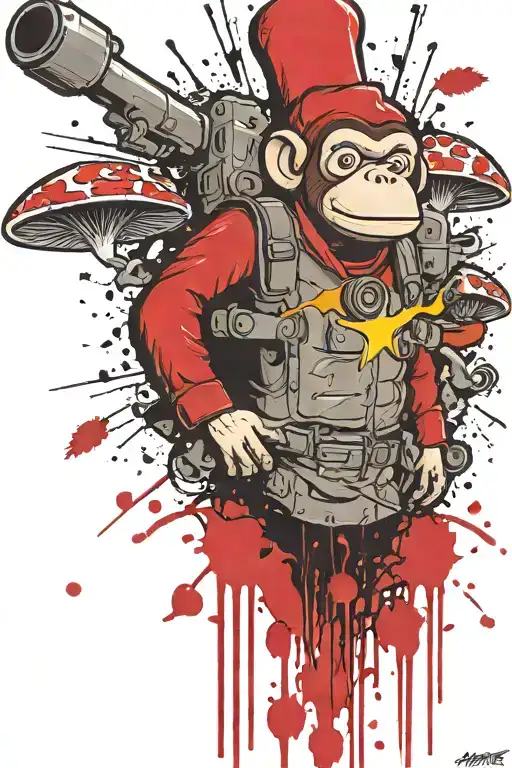 curious George boomers grenade exploding inconspicuouslmushrooms tattoo design idea