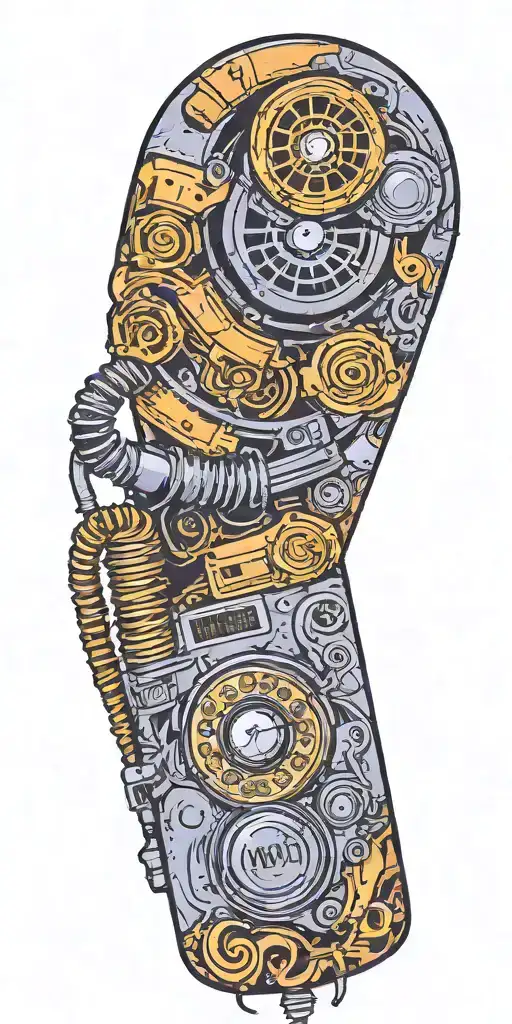 old school dial phone, microphone, speaker twisted together  tattoo design idea