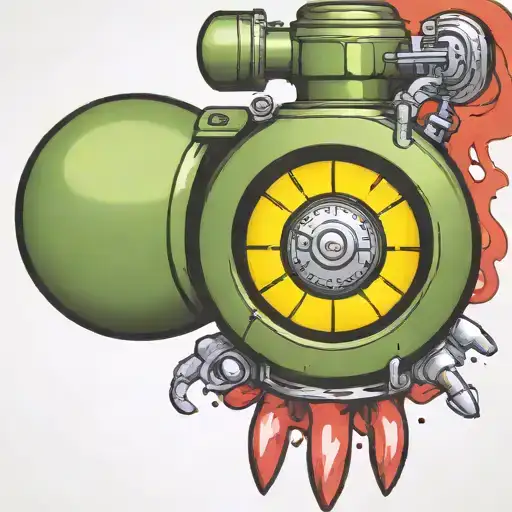 mushroom grenade wired explosive device or bomb and timer running tattoo design idea