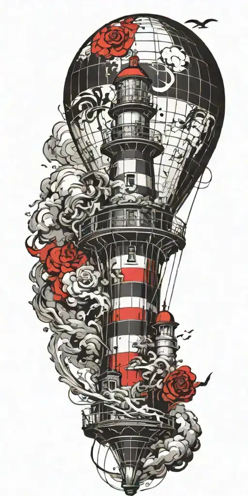 lighthouse hot air balloon never give up in a tornado  tattoo design idea
