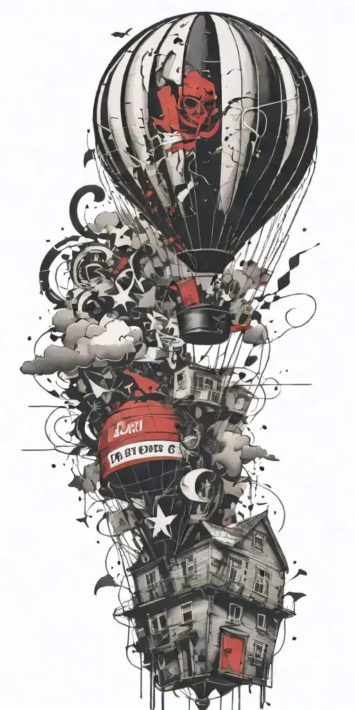hot air balloon in a tornado never give up tattoo design idea