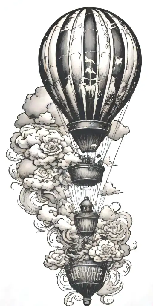 hot air balloon never give up tattoo design idea