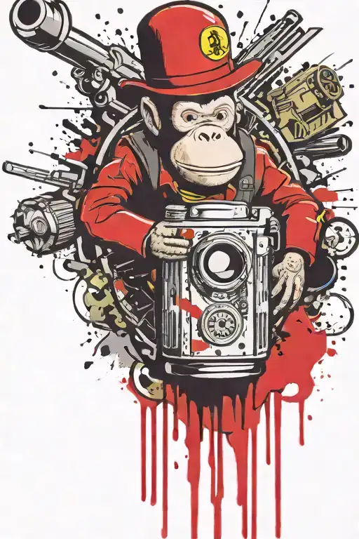 curious George boomers grenade exploding inconspicuouslmushrooms tattoo design idea