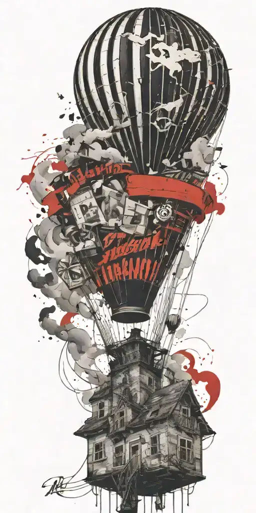 hot air balloon in a tornado never give up tattoo design idea