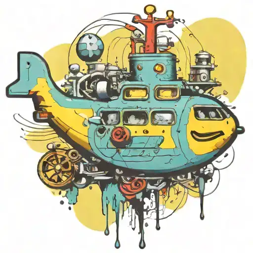 biomechanical Beatles yellow submarine bomb tattoo design idea