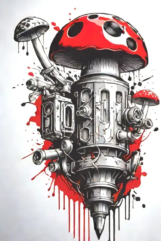 grenade bomb and mushroom combined together  tattoo design idea