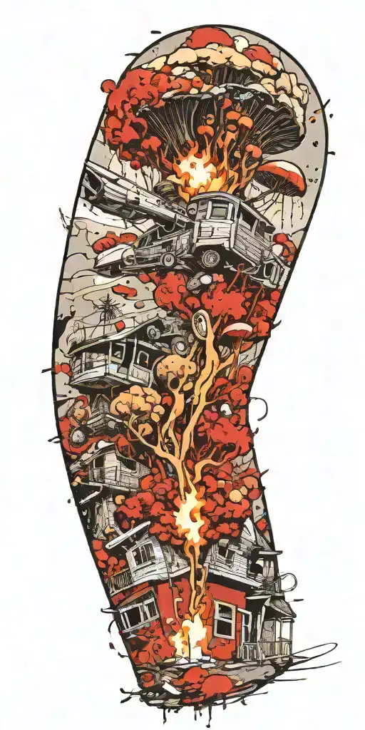 suburban tornado explosion by grenade on shrooms  tattoo design idea