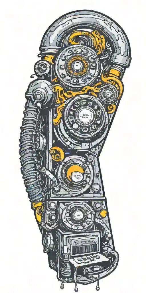 old school dial phone, music speakers, and record player tornado melting  tattoo design idea