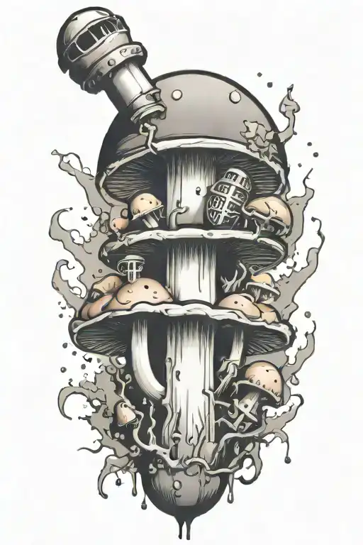 mushroom grenade mixed together tattoo design idea