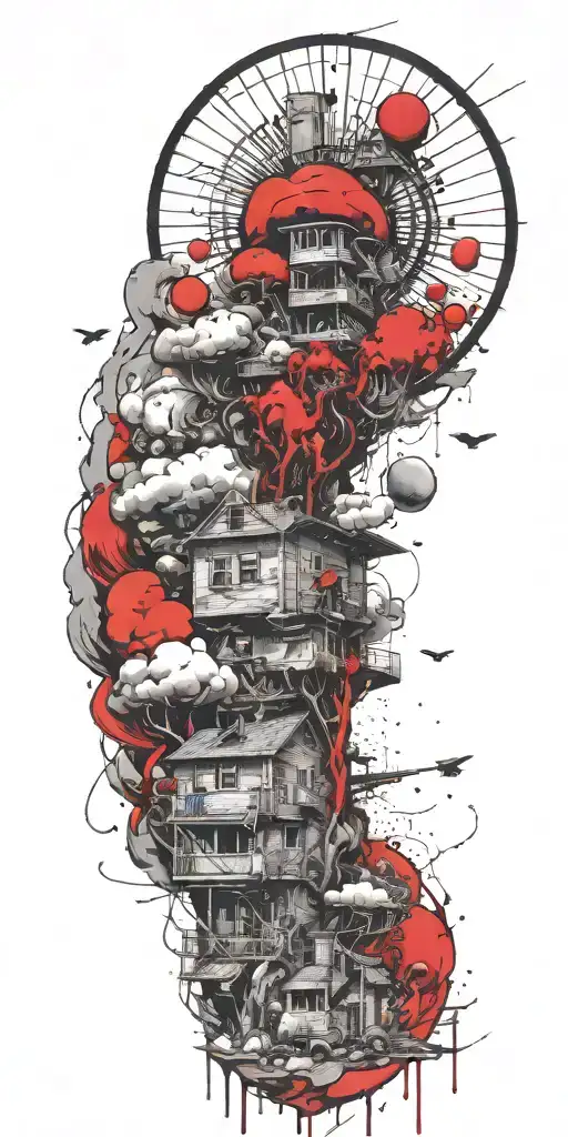 sophisticated suburban tornado gunsmoke explosion by grenade on shrooms  tattoo design idea