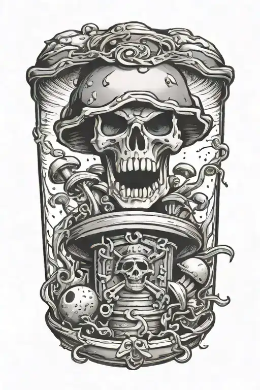 mushroom pirate grenade mixed together tattoo design idea