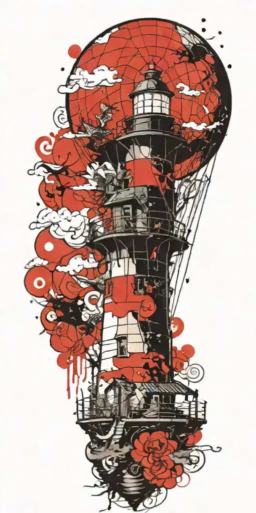 lighthouse hot air balloon never give up in a tornado  tattoo design idea