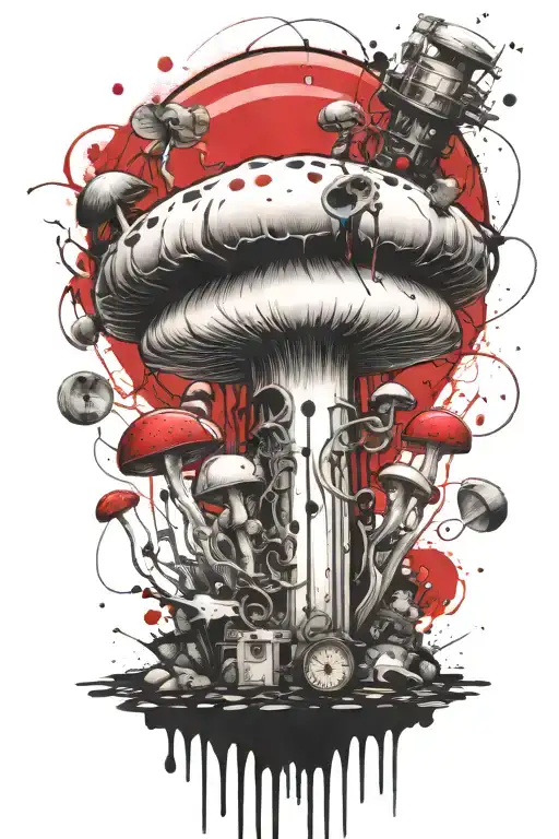 time bomb mushroom coming outside lsd dmt tattoo design idea