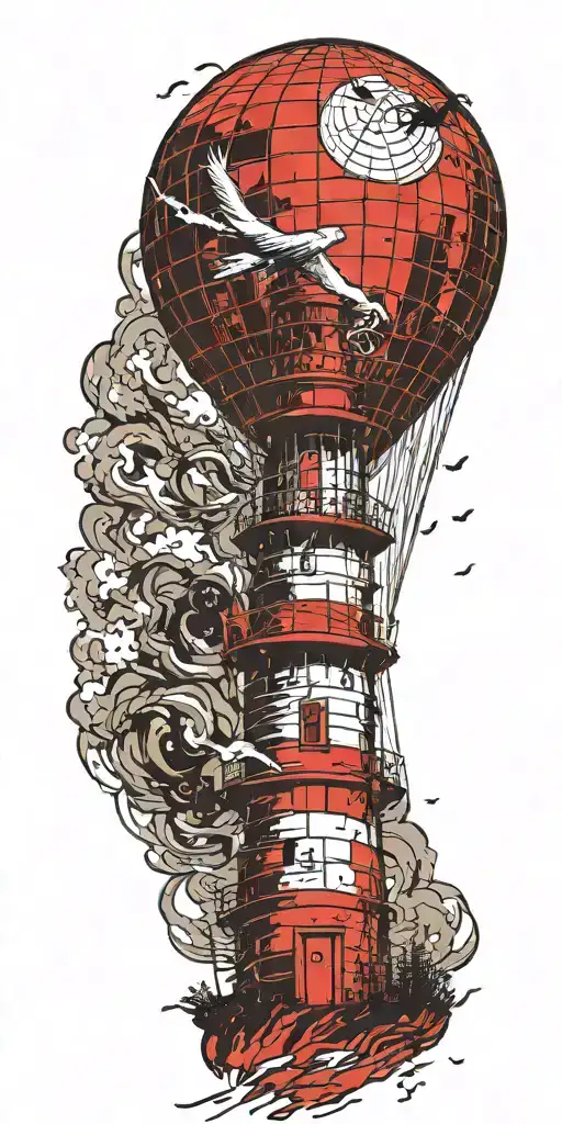 lighthouse hot air balloon never give up in a tornado  tattoo design idea