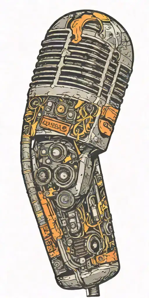 tornado of rock music concert speakers, microphone, cassette tapes  tattoo design idea