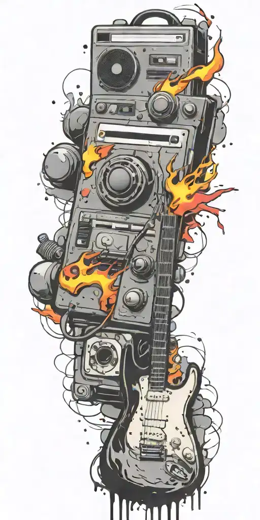 explosive devices cassette tape guitar bomb exploding tattoo design idea