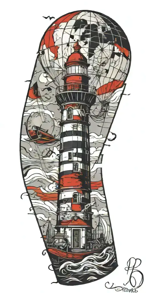lighthouse hot air balloon never give up in a tornado  tattoo design idea