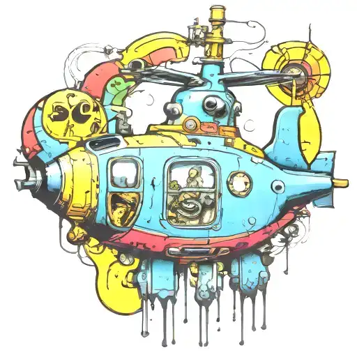 biomechanical Beatles yellow submarine bomb tattoo design idea