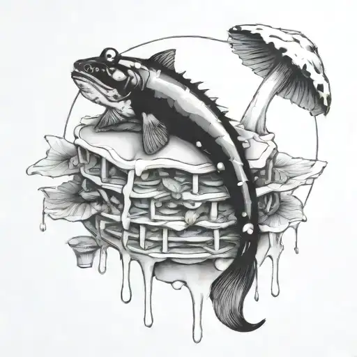 catfish mushroom waffle minimalist tattoo design idea