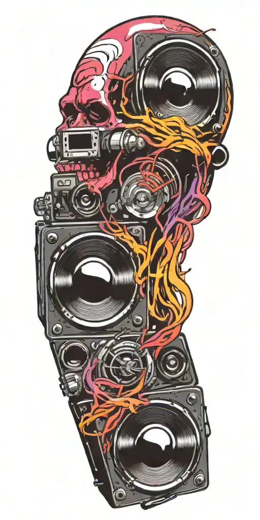 speaker playing colorful sounds of music tattoo design idea