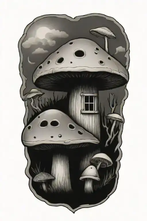 mushroom bomb shelter tattoo design idea