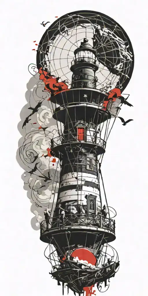 lighthouse hot air balloon never give up in a tornado  tattoo design idea