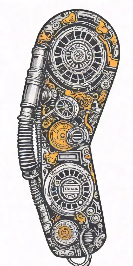 old school dial phone, microphone, speaker twisted together  tattoo design idea