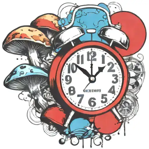 scary old school alarm clock mushrooms  and freezing  tattoo design idea