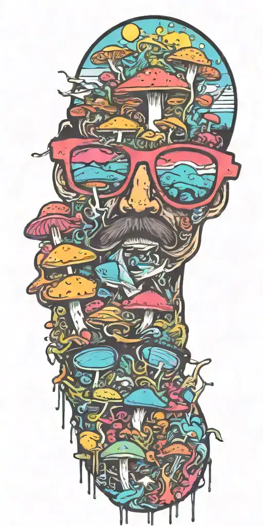 sunglasses fishing for mushrooms tattoo design idea