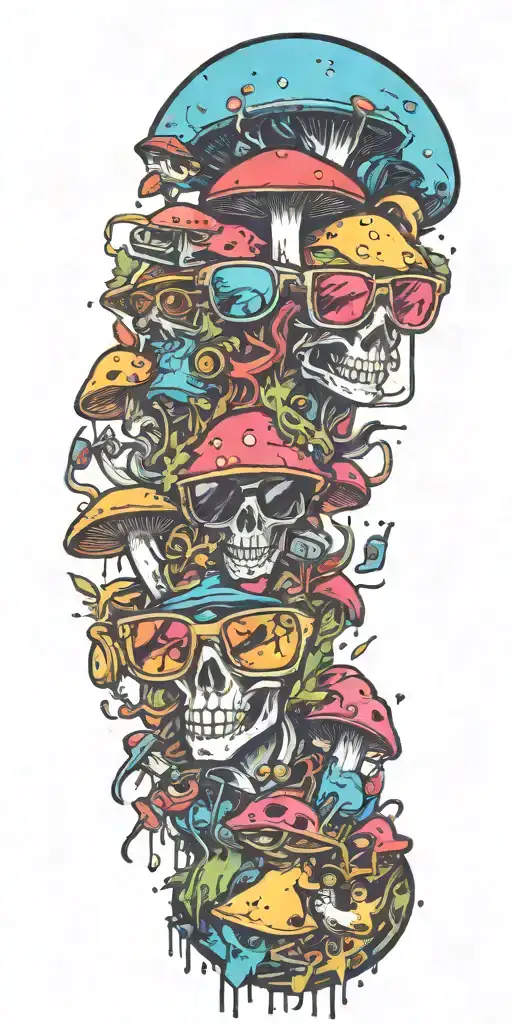 sunglasses fishing for mushrooms tattoo design idea