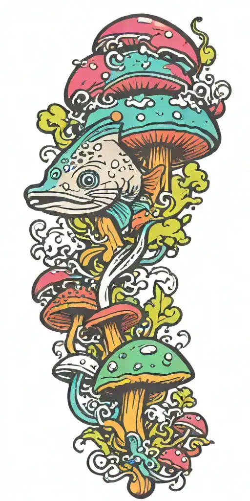 catfish Billy  mushroom bomb tattoo design idea