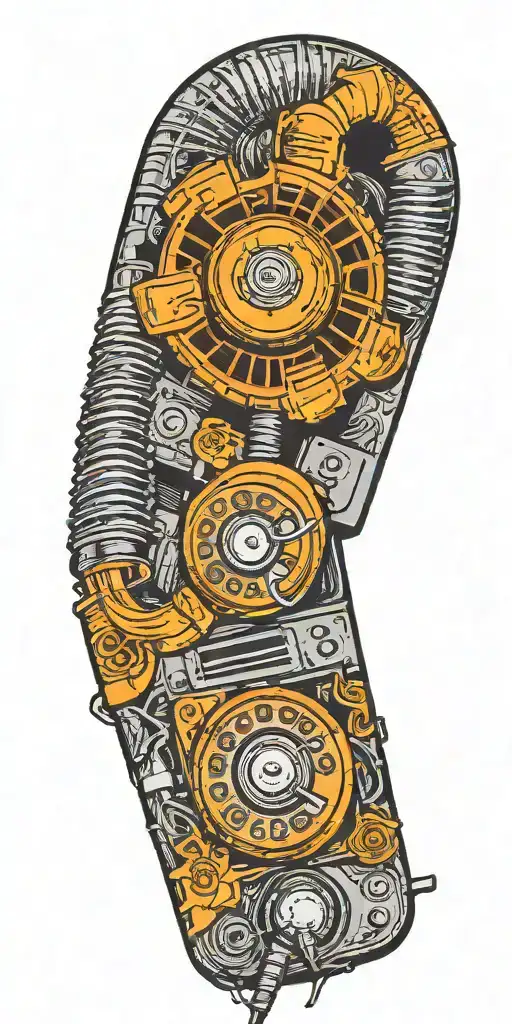 old school dial phone, microphone, speaker twisted together  tattoo design idea