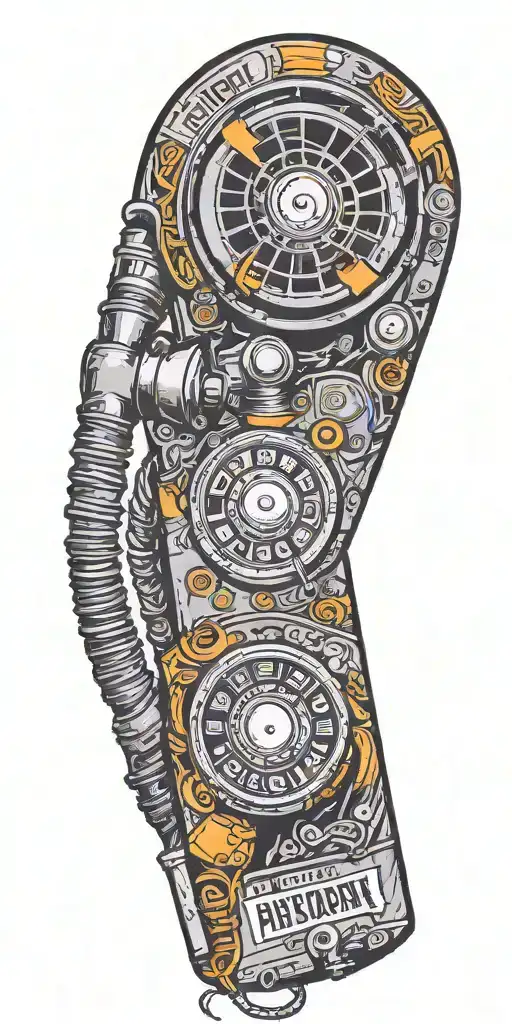 old school dial phone, microphone, speaker twisted together  tattoo design idea