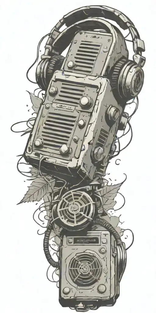 Grenade, cassette tape, headphones, guitar thunder storm  tattoo design idea
