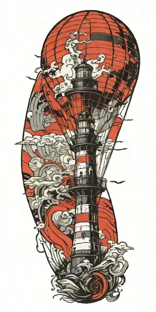 lighthouse hot air balloon never give up in a tornado  tattoo design idea