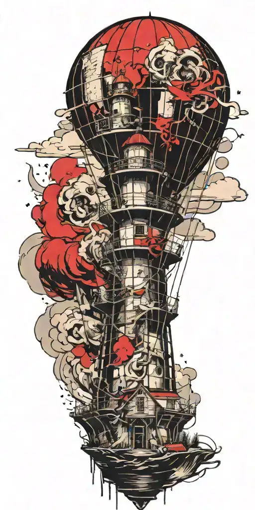 lighthouse hot air balloon never give up in a tornado  tattoo design idea