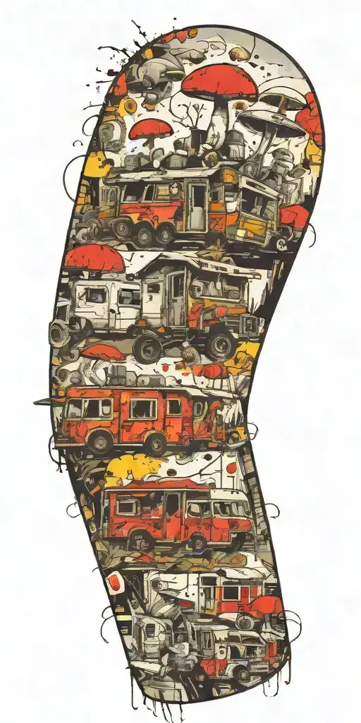 trailer park wrecked by grenade on shrooms  tattoo design idea