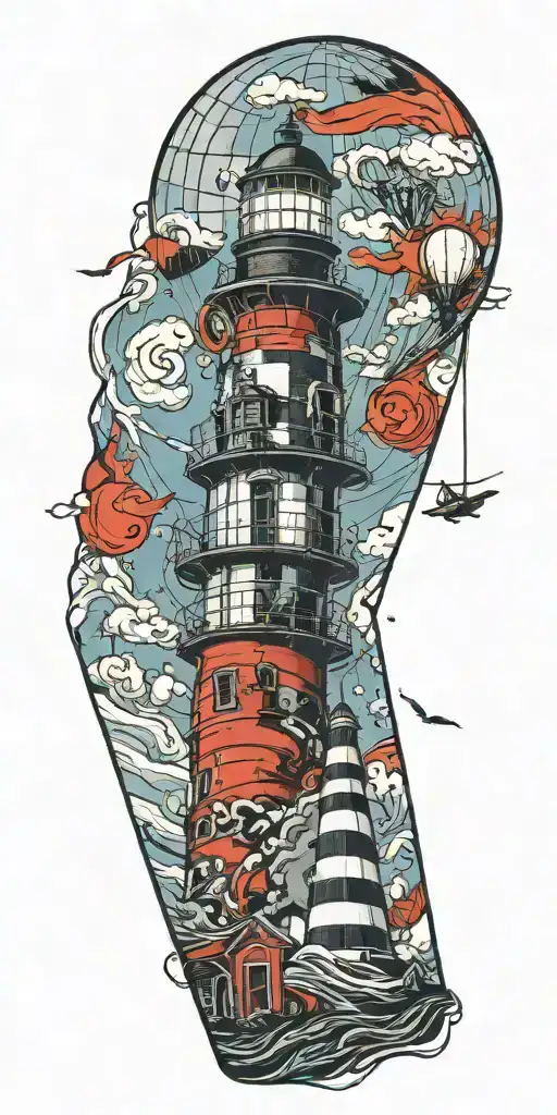 lighthouse hot air balloon never give up in a tornado  tattoo design idea