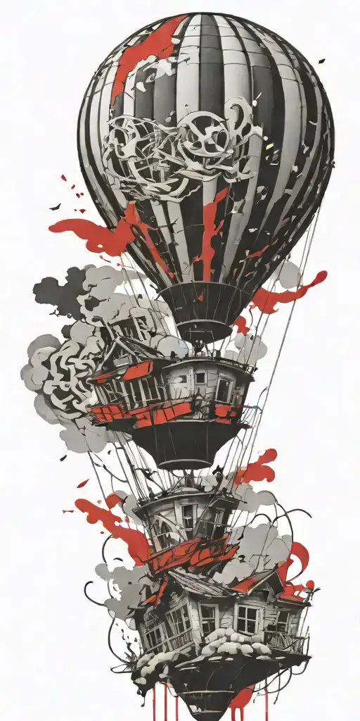 hot air balloon in a tornado never give up tattoo design idea