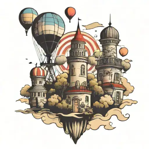 water towers hot air balloons and lighthous tattoo design idea