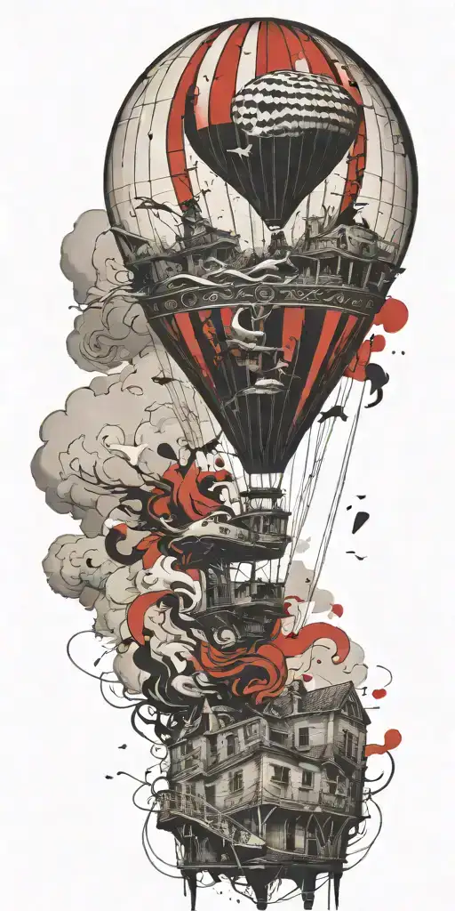 hot air balloon in a tornado never give up tattoo design idea