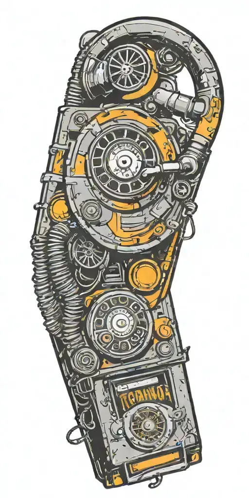 old school dial phone, music speakers, and record player tornado melting  tattoo design idea