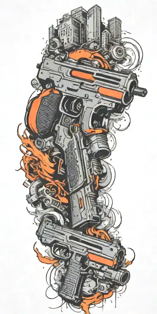 electric slide shotgun blast in the city  tattoo design idea