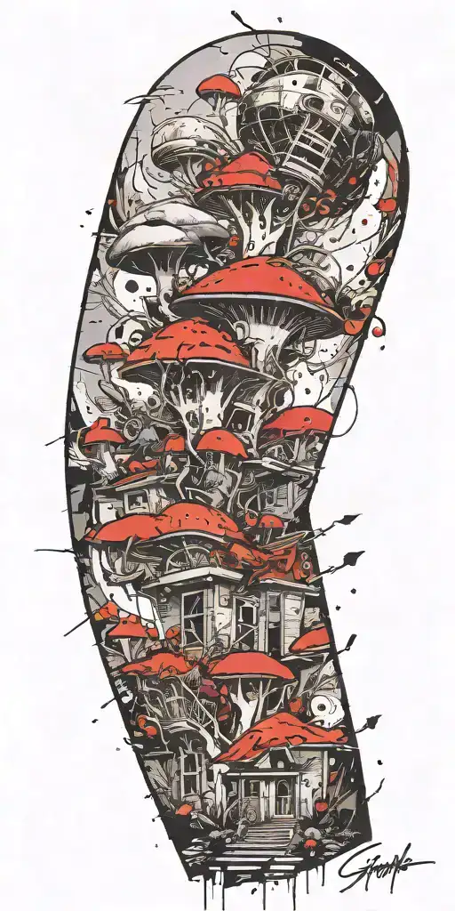 suburban tornado explosion by grenade on shrooms  tattoo design idea